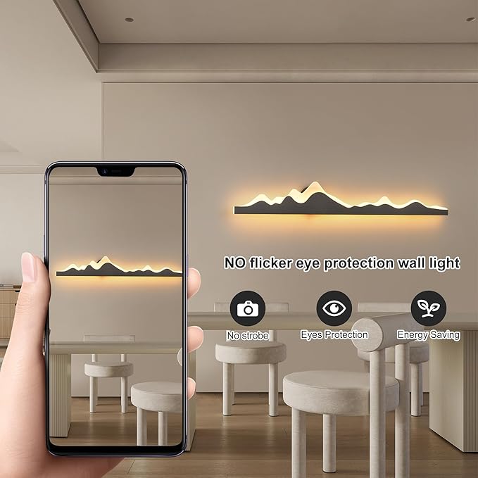 Qcyuui Wall Sconce with Remote Control 47.2inch Dimmable LED Wall Lights Black Led Wall Sconce Indoor Mountain Shape Wall Lamps for Living Room Bedroom Hallway,24W