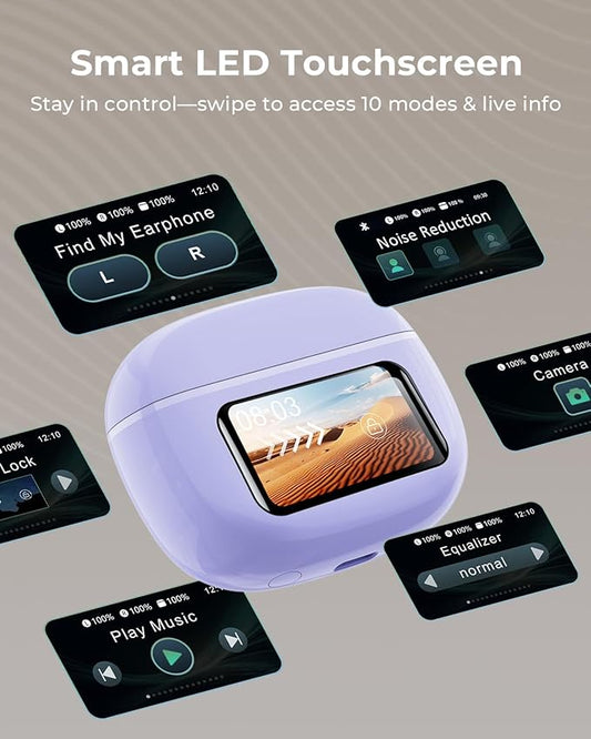 Wireless Earbuds, Black Plastic in-Ear Headphones with Touch Control, Bluetooth 5.0, Noise Cancellation, Charging Case, for Music