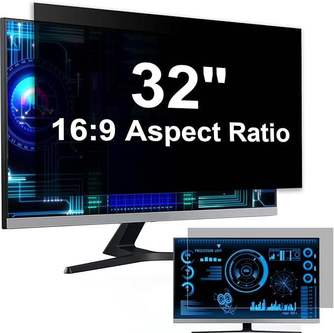 32 Inch Computer Privacy Screen Filter for 16:9 Widescreen Monitor, Removable Eye Protection Anti Glare Blue Light Filter Privacy Shield, Anti Scratch Anti Spy Screen Protector Film 32 in