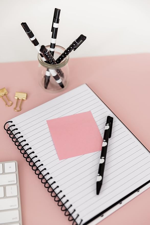 Kate Spade New York Black/White Mini Spiral Notebook, 8.25" x 6.75" Journal Notebook with 112 Lined Pages, Black Spade Dot