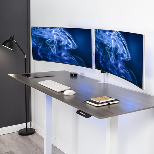 VIVO Premium Dual Ultra Wide LCD LED 27 to 38 inch Monitor Desk Mount, Heavy Duty, Adjustable Telescoping Arms, Flush Wall Setup, Fits 2 Screens, White, STAND-TS38CW