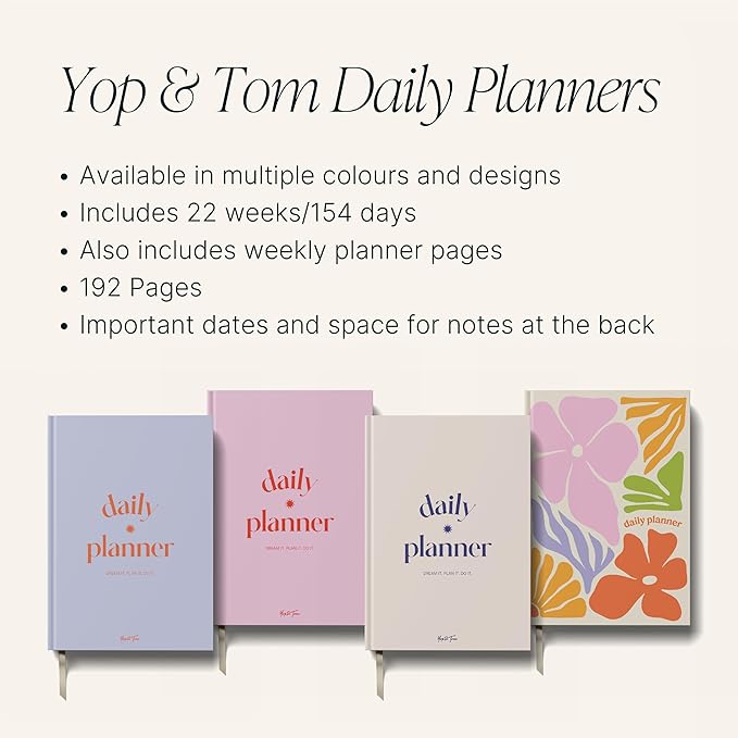 Yop & Tom Undated Daily Planner - Productivity Planner with Flower Vase Illustration - Weekly and Daily Organizer with Time Slots