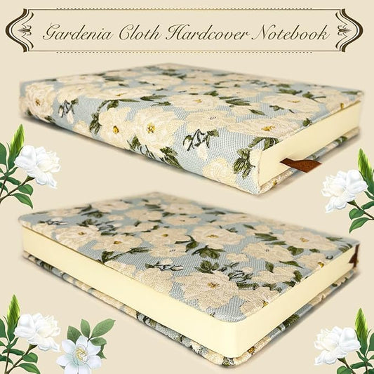 Small Journal for Women, Flower Notebook, B6, 5x7, Ruled Notebook & Blank Sketchbook, Embroidered Journal, Hardcover, Lay Flat, Note Taking Notebook, Cute Journal, White Gardenia