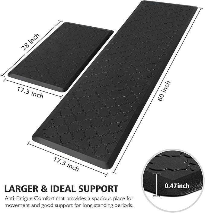 WISELIFE Cushioned Anti Fatigue Floor Mat, Thick Non Slip Waterproof Kitchen Rug, Heavy Duty Foam Standing Mat for Kitchen, Office, Desk, Sink, Laundry (17.3"x28"+17.3"x60")