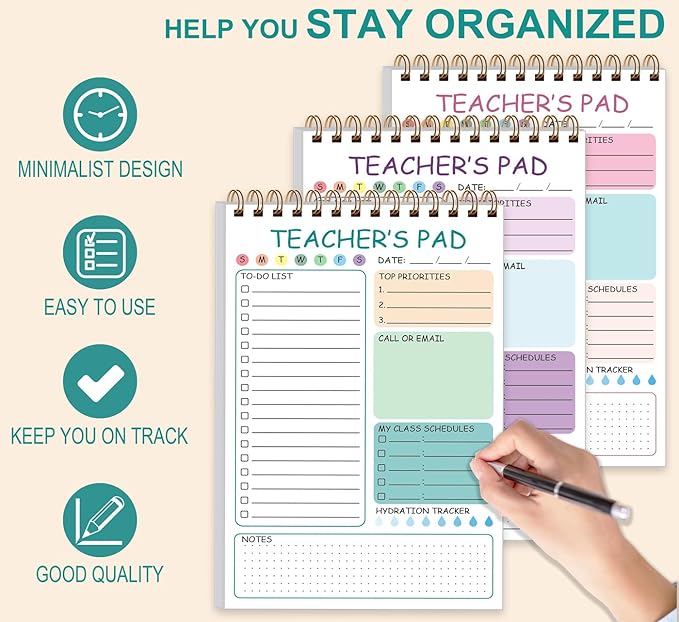 3 Pack Teacher Notepad - Teacher To Do List Notepad, Spiral Checklist Notebook Organizer for Teachers Notes Task Appointment, Teacher Appreciation Gifts, 5.8'' x 8.3''