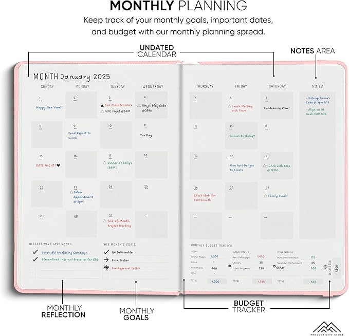 Undated, 2025 Planner, 5.8” x 8.3” - The #1 Productivity Planner to Achieve Your 2025 Goals - Planner 2025-2026 by PRODUCTIVITY STORE (A5, PINK)