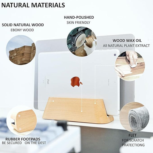 ACODE Wood Vertical Laptop Stand, Laptop Holder for Desk Compatible with MacBook Pro Air Surfaces,Laptops Storage Rack Slot Thickness 0.59" to 0.71",Vertical Laptop Stand 2 Slots for max 2 Devices