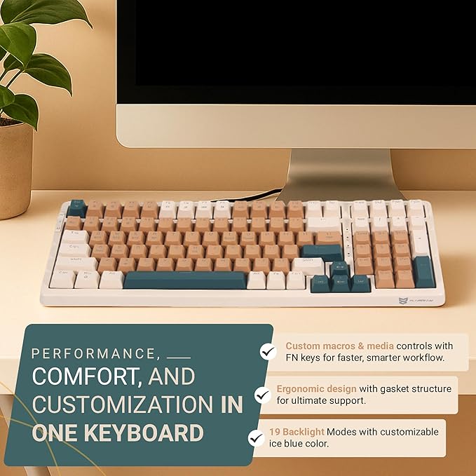 Qisan Wireless/Wired Mechanical Keyboard, Triple Mode 2.4G/USB-C/BT Wireless Gaming Keyboard, 100 Keys (98%) US Layout Blue Switch Rechargeable RGB Backlit Keyboards | Brown Combo