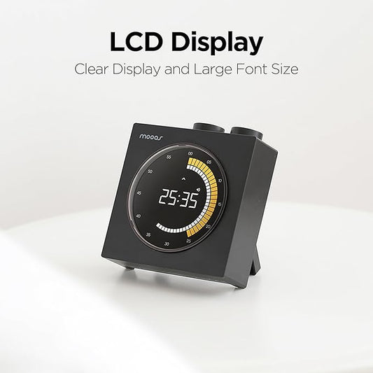 mooas Time Loop Digital Visual Timer, Rechargeable Wireless, LCD Large Display, Portable, Visual Timer, Brightness Adjustment, Count Up/Down, Pomodoro Timer for ADHD, Study, Home Schooling (Black)