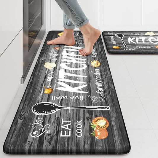 KIMODE Kitchen Mats,Grey Anti Fatigue Kitchen Rugs Sets of 2,Non Slip Waterproof Farmhouse Kitchen Floor Mats,Cushioned Comfort Standing Mat for Home,Laundry, Sink,Desk