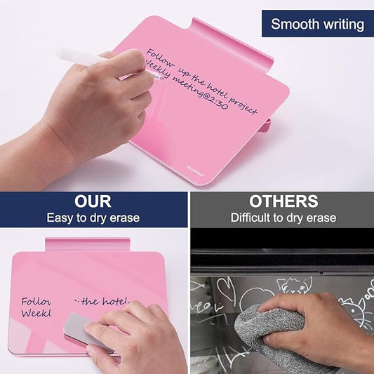 TSJ OFFICE Small Desktop Whiteboard - Glass Dry Erase Board 8 X 6 Inches Tabletop Easel Whiteboard with Stand, Desk Board Buddy for Artist, Teacher and Student