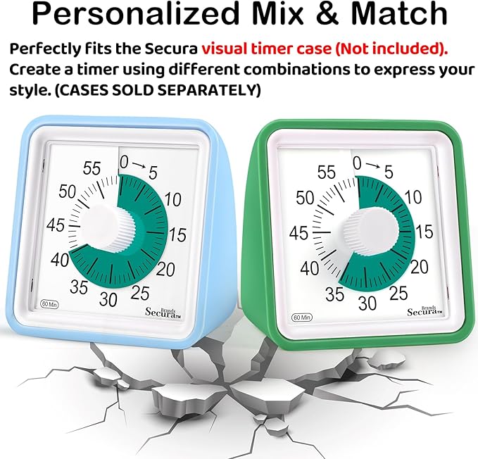 Secura 60 Minute Essential Visual Timer for Kids, Countdown Clock Timer for Special Education, Classroom, School, Desk, Home, Office, Silent Non-Ticking Time Management Tool (Dark Green & Dark Green)