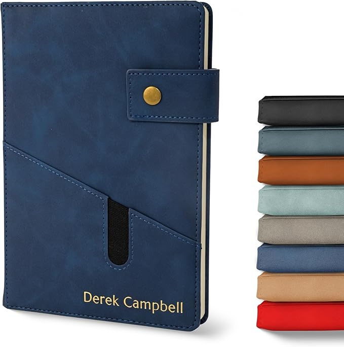 Promot Personalized Notebook - A5 Lined Leather Bound Journal for Writing Women Men - Hardcover Executive Notebook, Daily Journal, Travel Diary, Gift Idea, Custom Embossed Text with Gold Metallic Foil