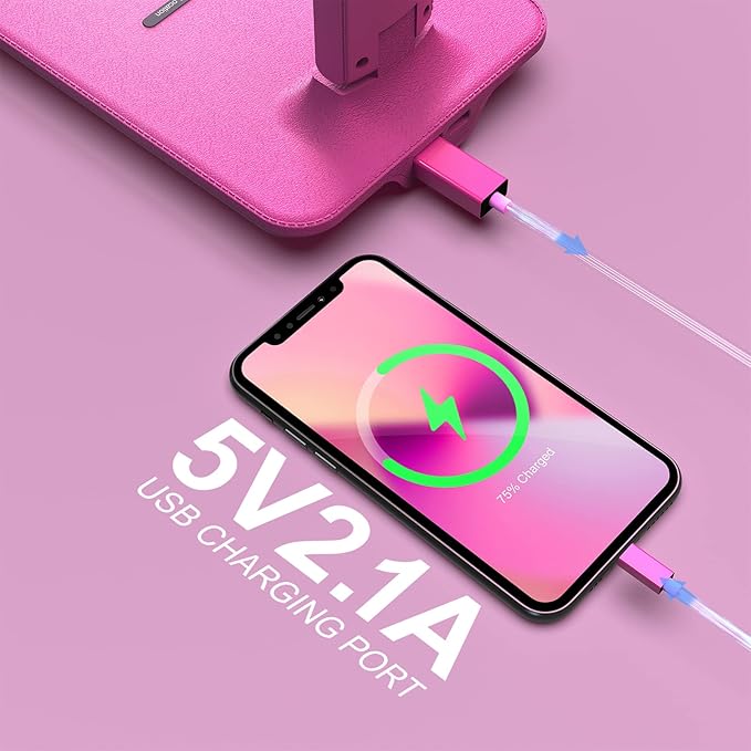 poukaran Desk Lamp, LED Desk Lamp with Wireless Charger, USB Charging Port, Table Lamp with Clock, Alarm, Date, Temperature, Office Lamp, Desk Lamps for Home Office, Pink