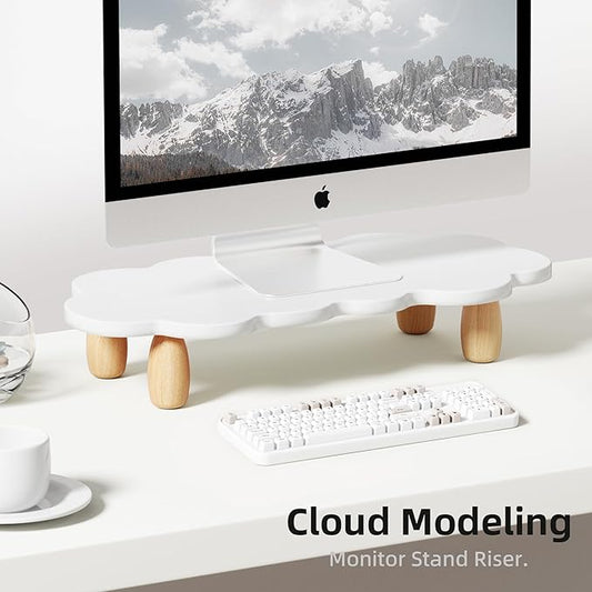 Monitor Stand Riser,Sheep-Shaped Sturdy Wood Computer Monitor Riser, Laptop Monitor Stand, Multi-Purpose Desktop Organizer Riser for Computer, Laptop, Printer, TV,,White