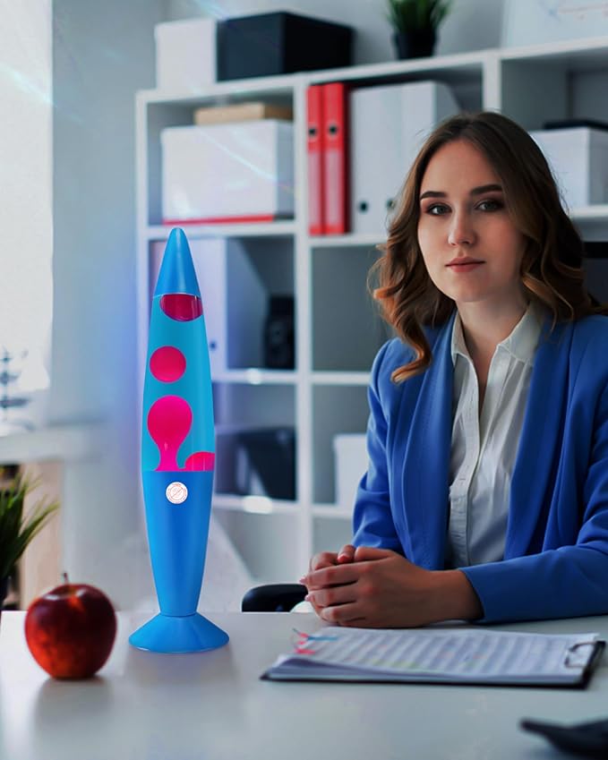 Liquid Motion Lamp Large Adored by Adults and Kids for Years, Motion Lamp with Pink Wax in Blue Water for Boys Girls Bedroom Office Decor, Relaxing Mood Light for Night Birthday Party