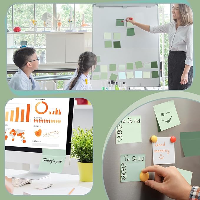24 Pcs Sage Green Sticky Notes 1680 Sheets Sage Green Office Supplies 3 x 3 Inches Pastel Self Stick Note Pads for Teacher Women Gift Office School Bible Journaling Planner (No Lined)