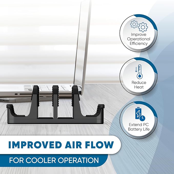 Elestoria 4 Device Vertical Laptop Stand – Adjustable Desktop Dock for MacBook, Dell, HP, Lenovo, iPad, Tablets & Phones – Multiple Slot Holder (Fits Up to 17.3") – Black