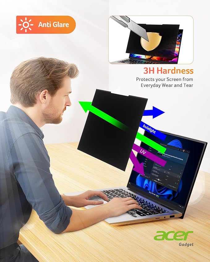 acer 2-Pack Laptop Privacy Screen - for Laptop 14 Inch 16:9, Magnetic & Removable Privacy Filter Shield, Anti-Glare Screen Protector, Dual-sided Monitor Shield, For HP, Dell and Other Major Brands
