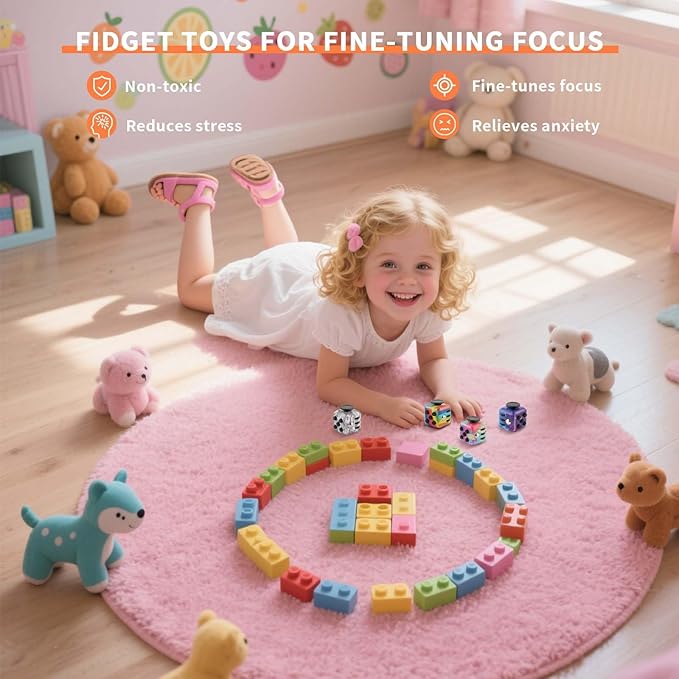 Fidget Cube for Adults, 4-Pack Cube Fidget Anxiety Relief, Silent & Audible Fidget Cube for Anxiety Relief, Handheld Sensory Toy for ADD/ADHD/OCD, Focus & Relaxation