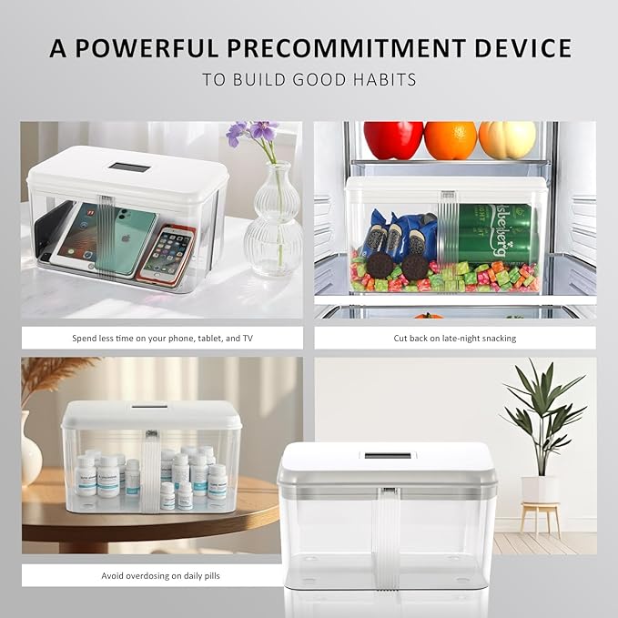 Timed Lock Box, Phone Lock Box with 'Built-in Calendar' Feature, XL Time-Locking Container 13’’x 8.5’’x 7.5’’, Fridges Free Timed Lock Safe for Cell Phones, Snacks and Other Tempting Items