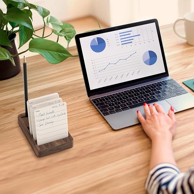 YUMORE TO DO List Planner Wood, Undated Daily Planner with Walnut Stand, Productivity Plan ner with 160 Checklist Cards for Work for Office