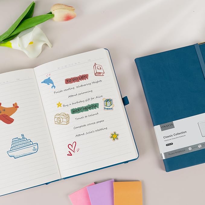 A5 Lined Journal Notebook - 100 GSM Thick Paper, Hardcover Journaling Notebook for Writing, Work, Travel, College Ruled Journal for Women Men, PU Leather Note Book, 5.5”x8.3”- Night Sky Blue