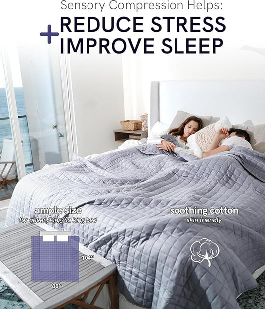 YnM Cotton King Size Weighted Blanket for Adults (88x104 Inches, 20 Pounds, Light Grey), Smallest Compartments with Cooling Glass Beads,Heavy Blanket for Two Persons of 90~160lbs on Queen or King Bed