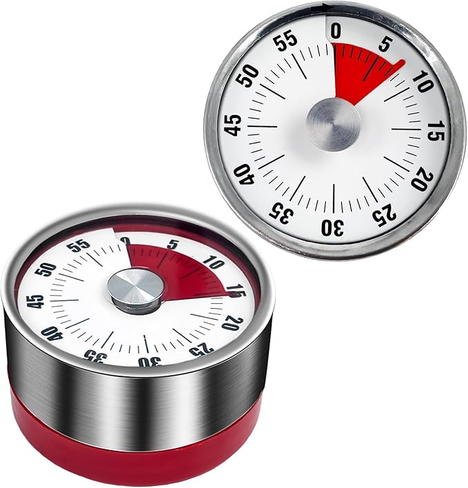 Kitchen Timer for Cooking, 2 PCS 60 Minute Visual Timer with Magnetic Base Mechanical Desk Timer for Home Kitchen Cooking Classroom Study Office Desk Use(Red)