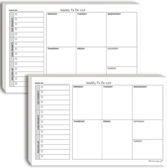 Weekly TO DO List Notepads (2 Pack, 50 Pages Each) Task Pad Planner w/Daily Checklist, Priority ToDo & Note Sections. Desk Notebook Pad to Organize Office. 8.5 X 5.5, A5 Sheets. Made in the USA.