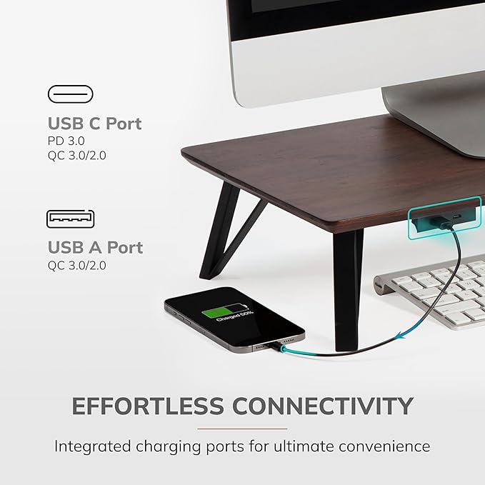 Anji Mountain Monitor Stand - Desktop Organizer & Laptop Riser, Ergonomic Monitor Riser, Space-Saving Monitor Stand for Desk, Durable Construction, Easy Assembly, Ideal for Home & Office,Walnut