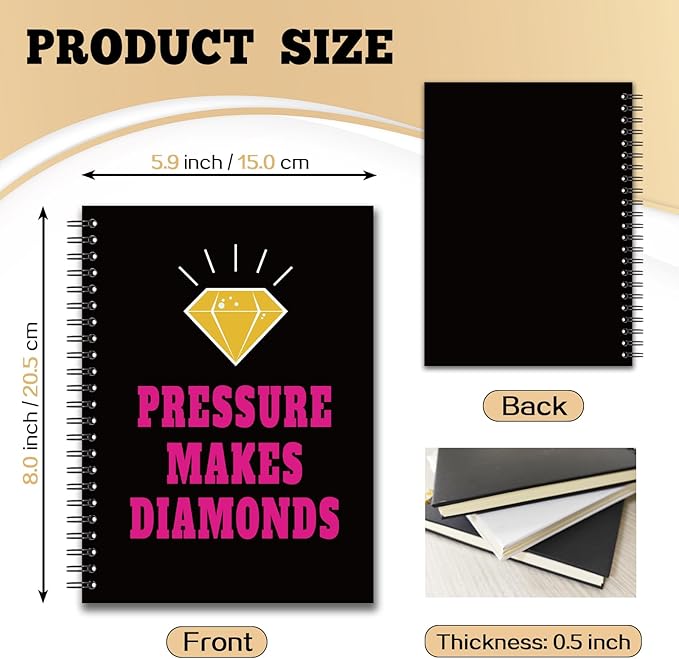 YAZMEEN Inspirational Blank Spiral Notebook(160 Pages) Pressure Makes Diamonds Hardcover Sketchbook Encouragement Notebook Journal Funny Birthday Gifts for Strong Teen Student Colleague Boss Friend