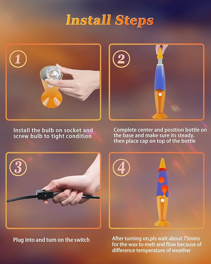 Liquid Motion Lamp 16" for Adults and Kids, Motion Lamp with Orange Wax in Purple Water for Home Living Room Office Bedroom Decor, Magma Mood Lamp Night Light Cool Gifts for Boys Girls Teens