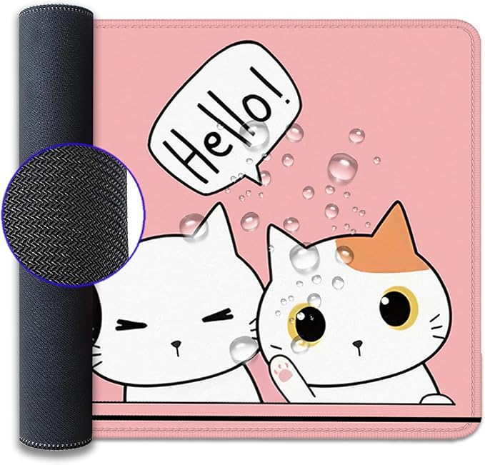 Cute Cats Desk Pad Mouse Pad,Cute Cartoon Lofi Cats Pink Mouse Mat Large,Stitched Edges Non-Slip Waterproof Rubber Base Mouse Mat for Office Home Work Gaming(27.5 x 11.8 in)