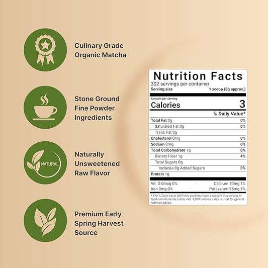 Organic Matcha Green Tea Powder, 2 Pounds | Unsweetened with Zero Sugar, Culinary Grade, Potent Early Harvest, Fine Stone Ground – Vegan, All Purpose, Great for Matcha Latte