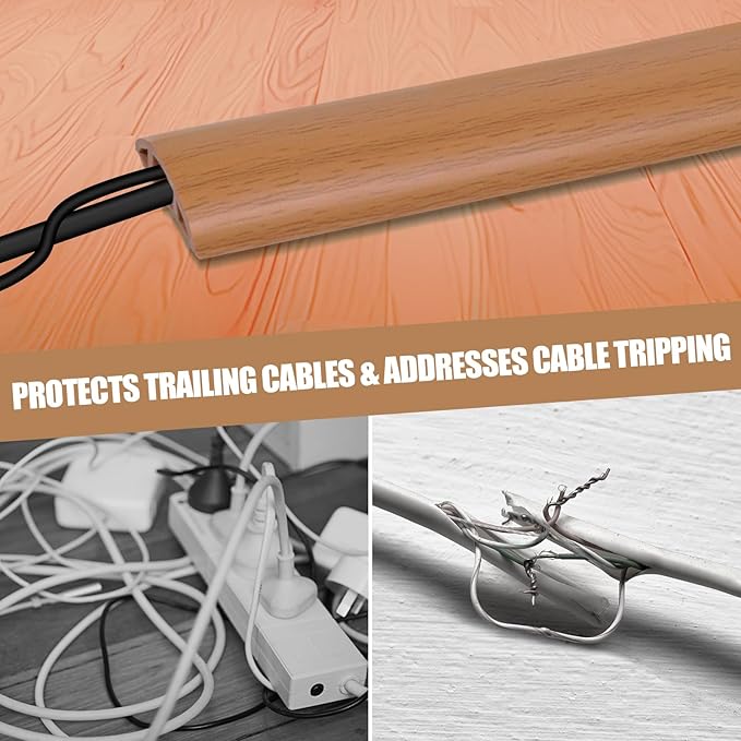 Floor Cord Cover Self Adhesive Cord Hider,3.3FT Cable Management, Extension Strip Protector for Wires, Prevent Cable Trips for Offices, Gyms, Exhibitions Cavity:0.51"(W) x 0.3"(H) Brown Wood