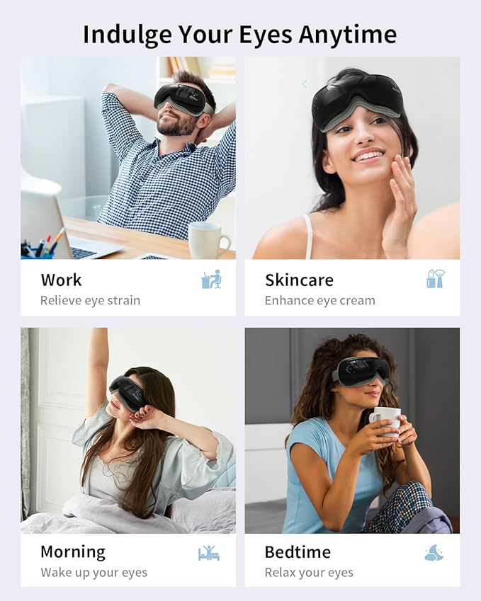 Eye Massager with Heat&Bluetooth Music,Eye Care Device for Migraine,Heated Eye mask for Relaxation,Reduce Strain,Improve Sleep,Ideal Gift for Men/Women,Black