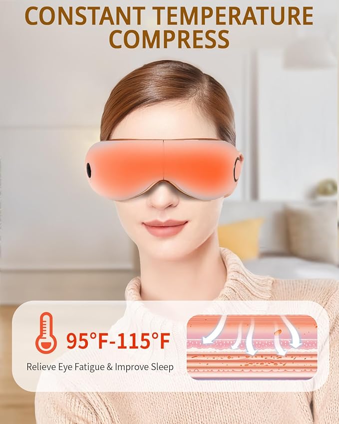 iRest Eye Massager with Heat,Smart Eye Mask Massager with Compression & Vibration,Relax Music,Rechargeable,Migraine Massager for Improve Sleep,Relieve Eye Strain Dry Eye Dark Circles Eye Bags,White