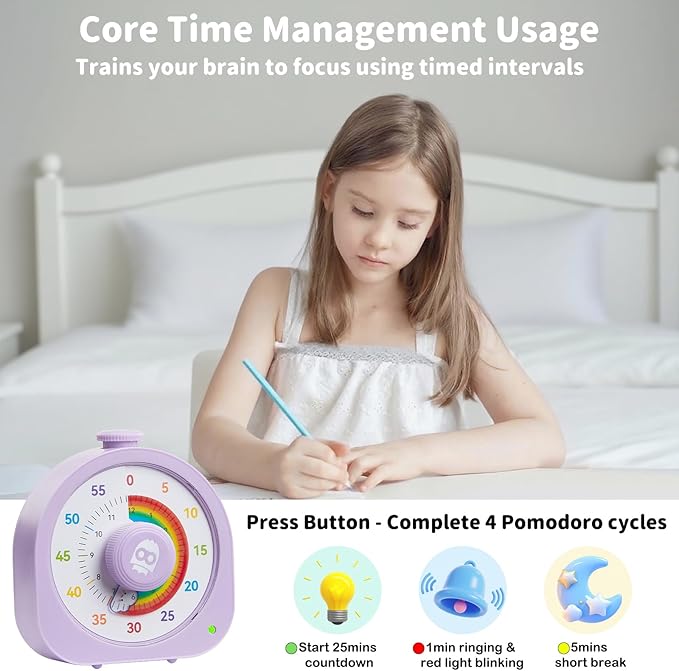Visual Timer β Rainbow Magnetic Timer for Classroom, 60min/12h Rechargeable Countdown Timers, Silent Pomodoro Timers for Kids & Adults with ADHD