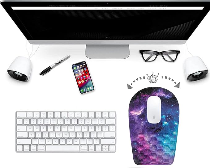 Ergonomic Mouse Pad Wrist Support,Upgrade Mousepad with Massage Design,Non-Slip PU Base Desktop Mouse Pads for Pain Relief, Computer, Office & Home,12 x 8 in(F-Galaxy)