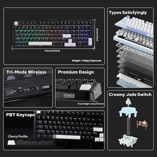 EPOMAKER TH99 Tri-Mode Wireless Mechanical Keyboard with 8000mAh Battery, Hot Swappable Custom RGB Gaming Keyboard with Numpad, Gasket Creamy for PC/Mac/Office (Black)