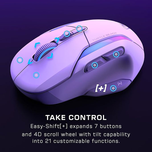 Turtle Beach Kone II Air – Wireless Ergonomic RGB Gaming Mouse, 350-Hr Battery, 26K DPI Optical Sensor, 100M Click Optical Switches, 21 Customizable Inputs, 4D Free-Spin Scroll Wheel – Arctic White