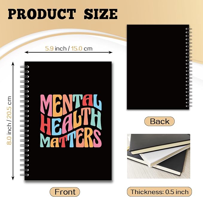 YAZMEEN Motivational Blank Spiral Notebook(160 Pages) Colorful Mental Health Matters Hardcover Sketchbook Mental Health Gifts Funny Notebook Gifts for Office Worker School Counselor Teacher Student