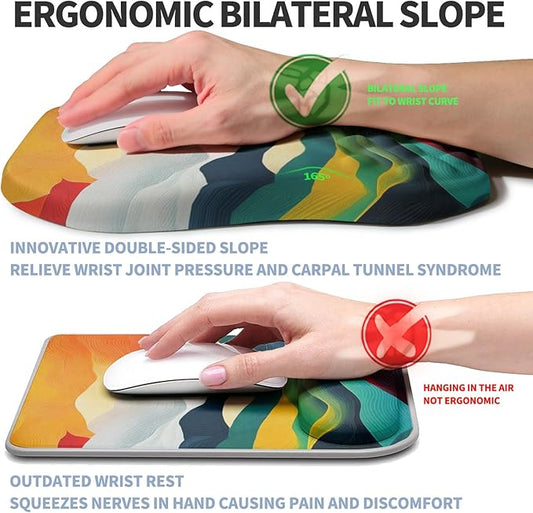Ergonomic Raised Mouse Pad Wrist Support with Bilateral Slope Memory Foam Mousepad for Wrist Rest and Carpal Tunnel Pain Relief 11.8x7.9〃Colorful Lines