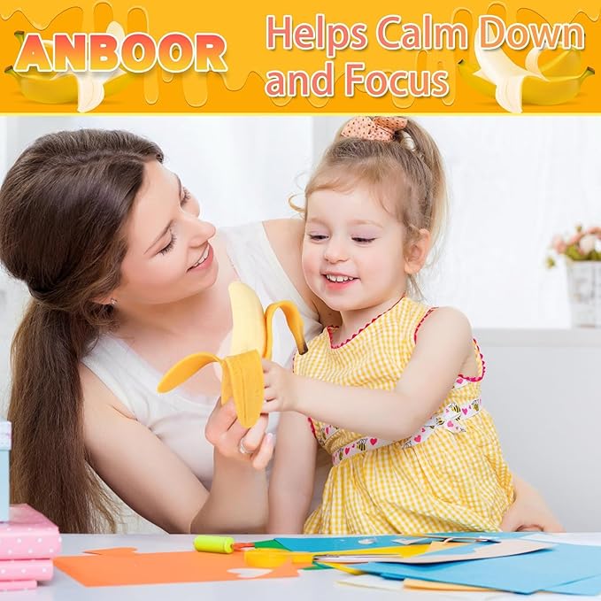 Anboor Banana Squishies Toy,Stretchy Banana Stress Ball Toy,Sensory Simulation Banana Relief Stress Squeeze Toy for Kids and Adult as Birthday Party