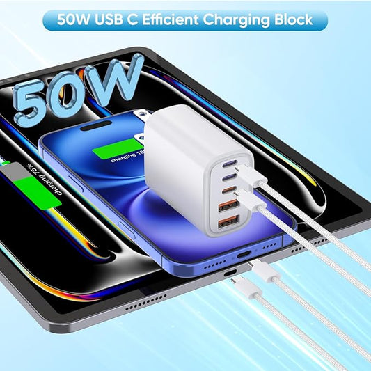 for iPhone 17 16 Charger, 2Pack 50W Fast USB C Charger Block Cubes Multiport USB C Plug,10FT USBC to USBC Cable for iPhone 17/17 Pro/17 Pro Max/17 Air/16Pro Max/16/15 Plus/15 Series, iPad Pro/Air/Mini
