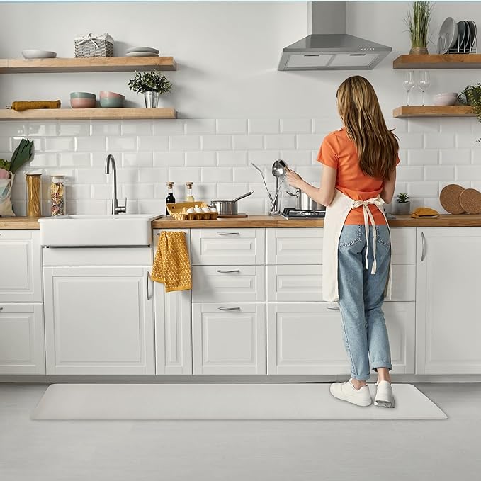 Anti Fatigue Kitchen Rugs Kitchen Mats for Floor,Cushioned Non-Slip Waterproof Ergonomic Comfort Rug Standing Mat for Kitchen,Doing Dishes,Floor,Home,Office,Sink,Laundry,Beige,17.3"x60"