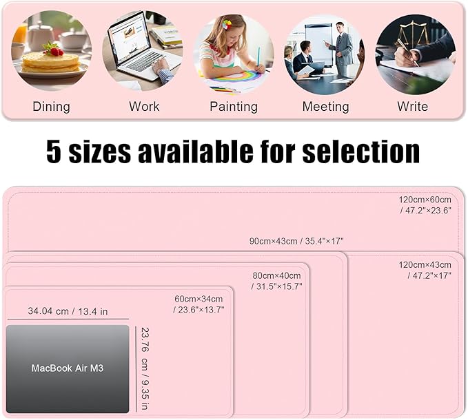 Non Slip Desk Mat, 31.5" x 15.7" PU Leather Desk Pad, Cork Desk Mat for Desktop, Desk Pad for Keyboard and Mouse, Ideal for Office and Home, Pink