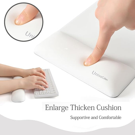 UnivoColors Design-Wave Set of Keyboad Wrist Rest & Mouce Pad,Artificial Sheepskin+Memory Foam+Ergonomic+Anti-Slip Gel, Resilience Support During Work and Gaming,Keyboard Accessory,White