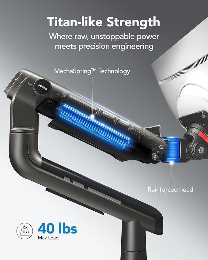 HUANUO Heavy Duty Monitor Arm for Ultrawide Screens up to 49", Holds 40 lbs,Aluminum Ultrawide Screen Desk Mount,Fully Adjustable Single Monitor Mount with C-clamp, Grommet Base, Max VESA 100x100